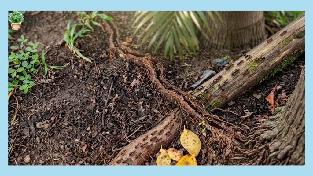 Ant pathways under palm tree